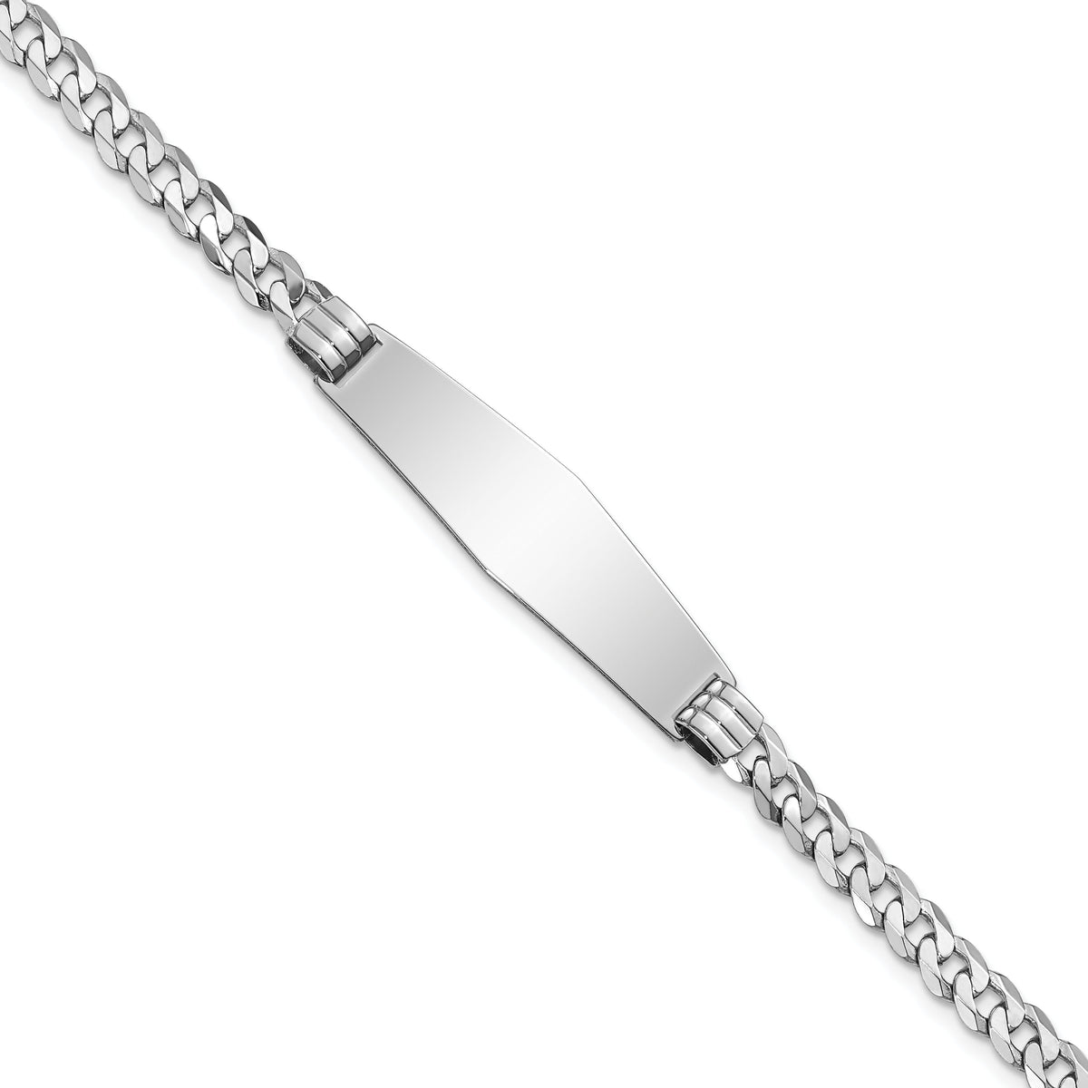 14k WG Flat Curb Link Soft Diamond Shape ID Bracelet-LID62CW-7