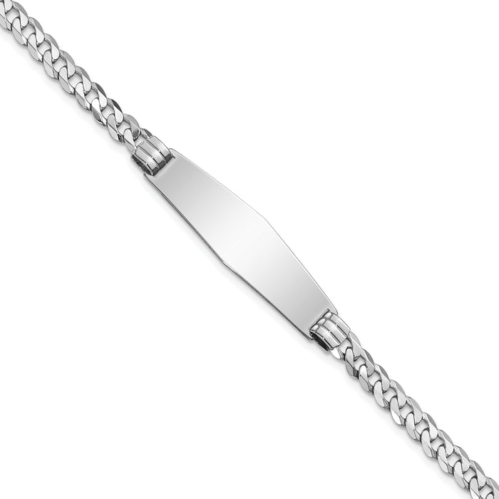 14k WG Flat Curb Link Soft Diamond Shape ID Bracelet-LID62CW-7