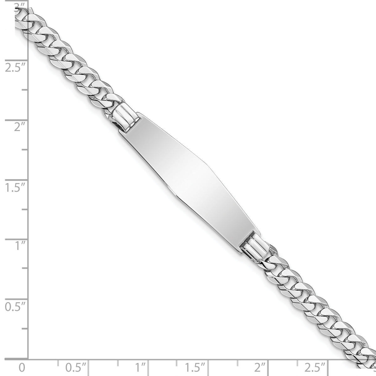 14k WG Flat Curb Link Soft Diamond Shape ID Bracelet-LID63CW-7