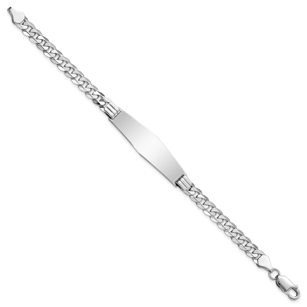 14k WG Flat Curb Link Soft Diamond Shape ID Bracelet-LID64CW-8
