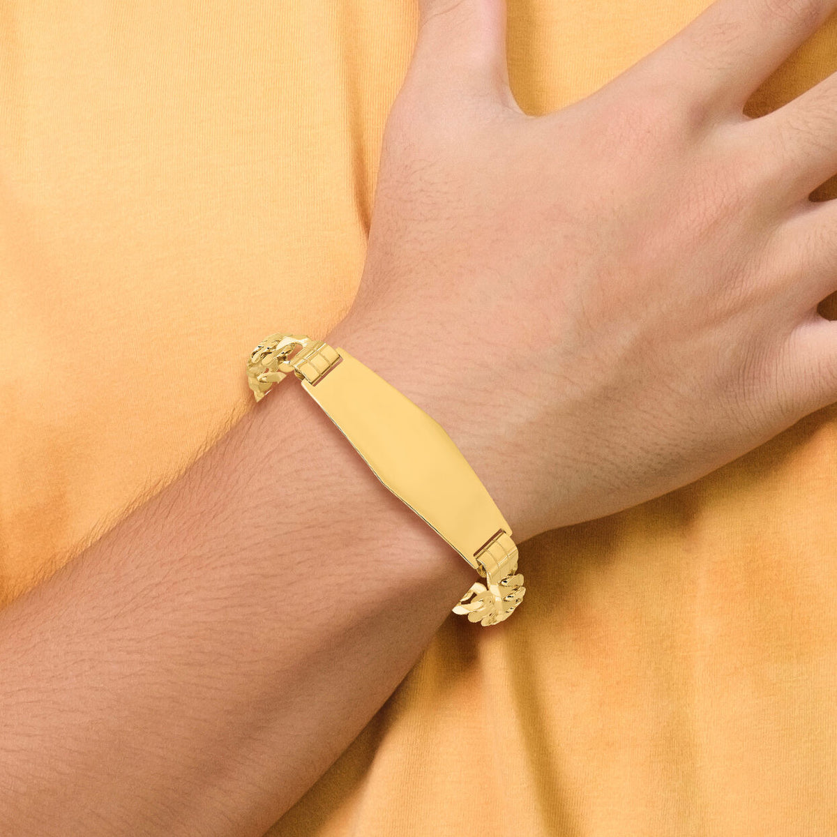 14K Curb Link Soft Diamond Shape ID Bracelet-LID65C-7