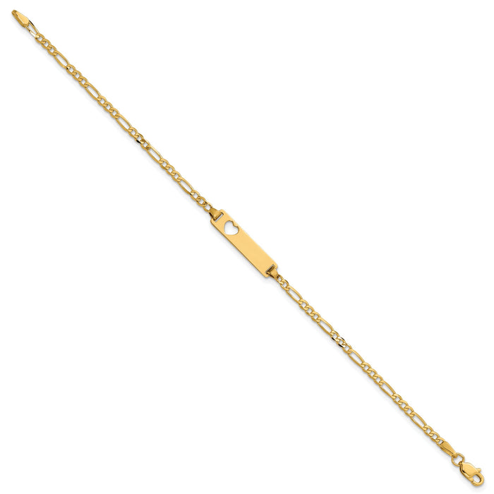 14k Cut-out Heart Figaro Link ID Bracelet-LID7-7