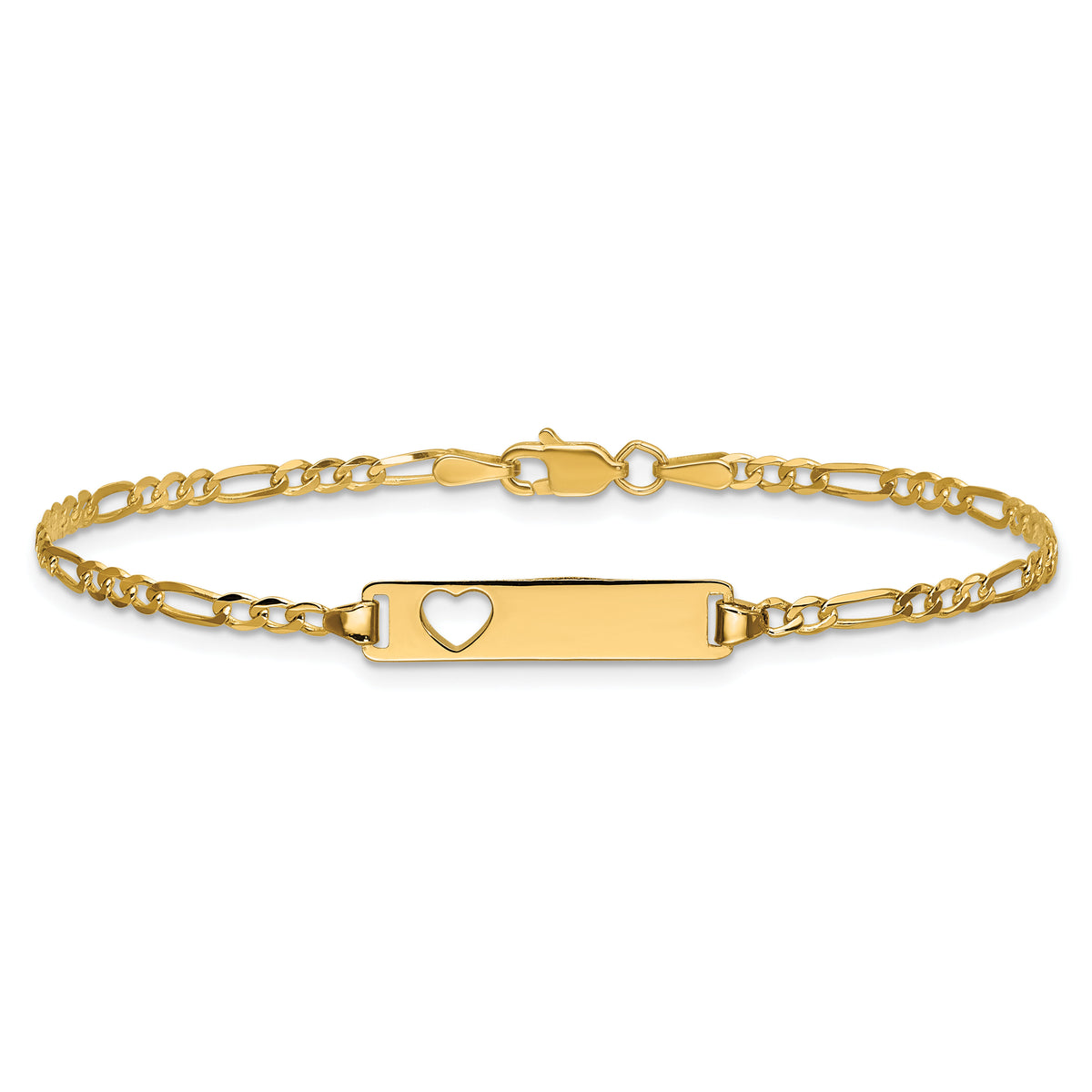 14k Cut-out Heart Figaro Link ID Bracelet-LID7-7