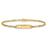 14k Cut-out Heart Figaro Link ID Bracelet-LID7-7