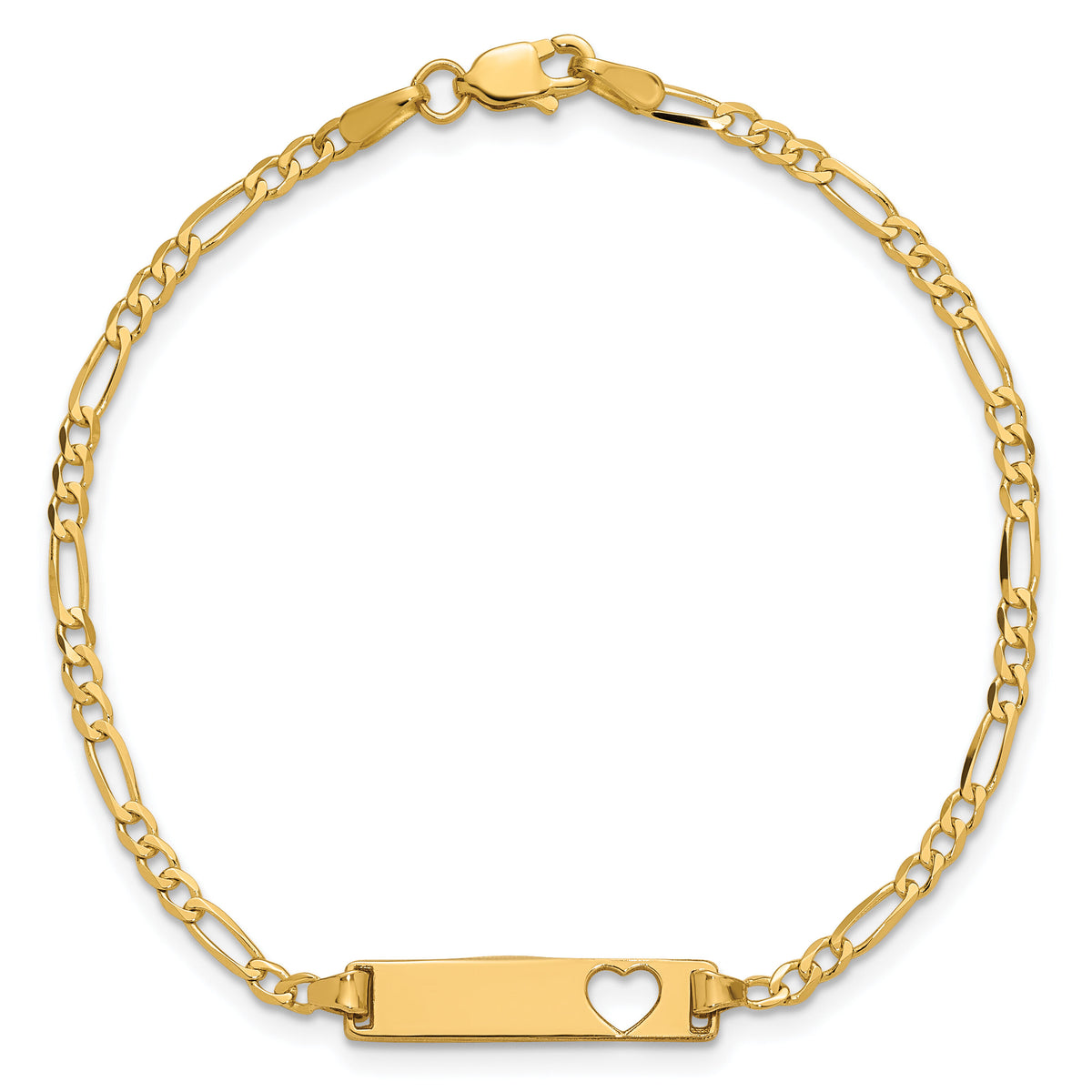 14k Cut-out Heart Figaro Link ID Bracelet-LID7-7