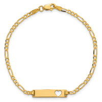14k Cut-out Heart Figaro Link ID Bracelet-LID7-7