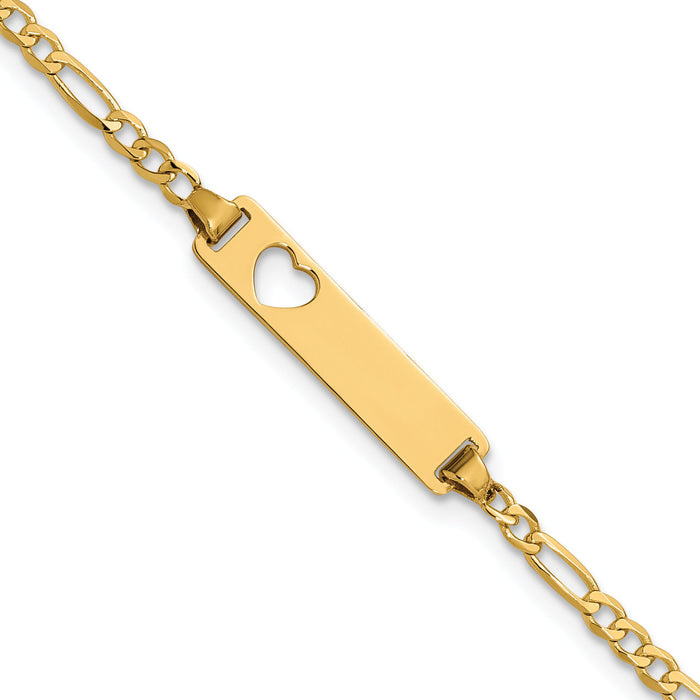14k Cut-out Heart Figaro Link ID Bracelet-LID7-8