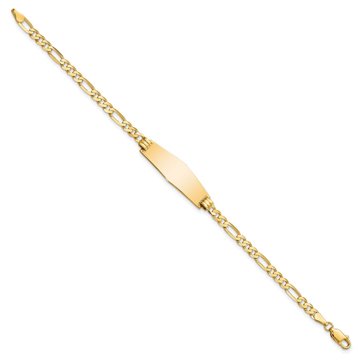 14k Soft Diamond Shape Flat Figaro Link ID Bracelet-LID75C-7