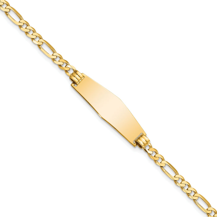 14k Soft Diamond Shape Flat Figaro Link ID Bracelet-LID75C-8