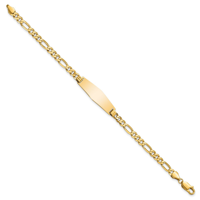 14k Soft Diamond Shape Flat Figaro Link ID Bracelet-LID76C-7