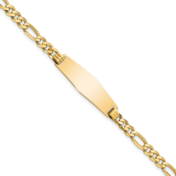 14k Soft Diamond Shape Flat Figaro Link ID Bracelet-LID76C-7