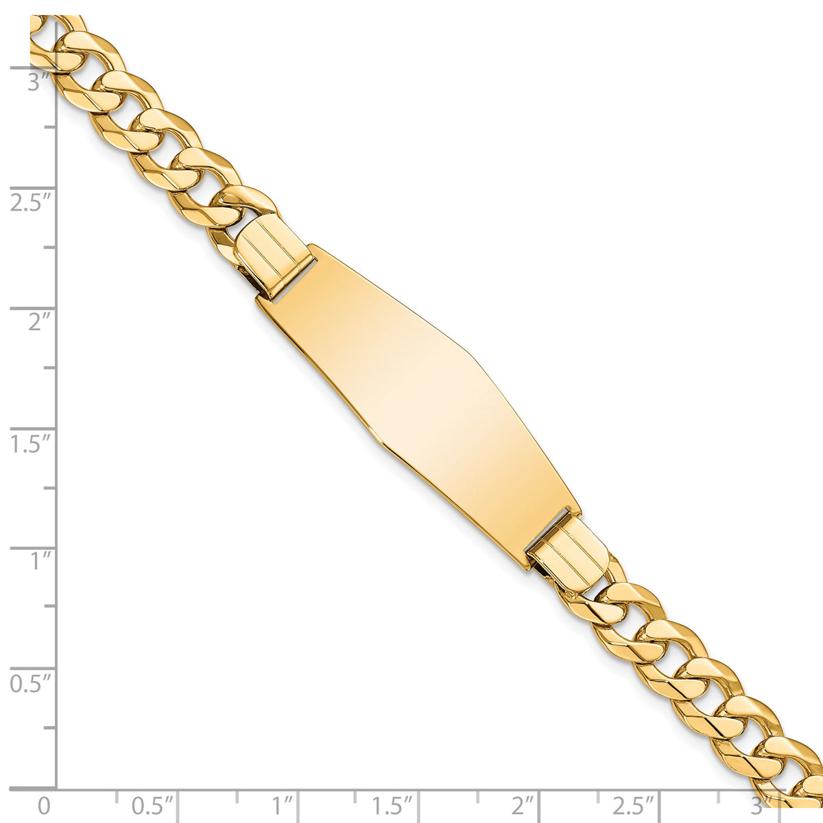 14k Flat Curb Link Soft Diamond Shape ID Bracelet-LID80C-8