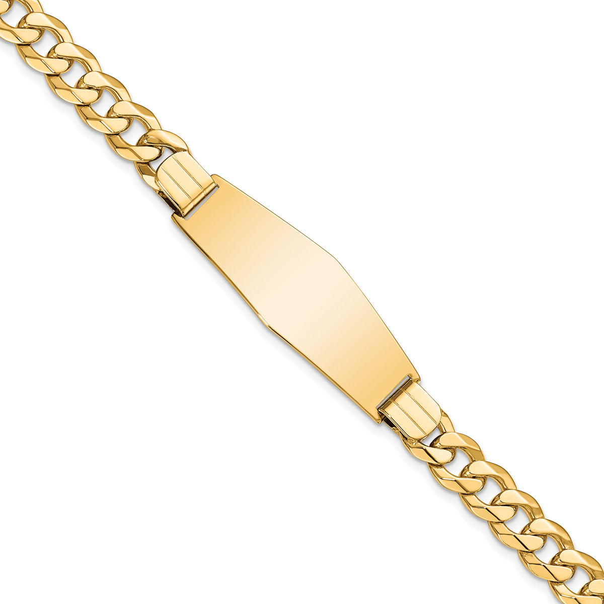 14k Flat Curb Link Soft Diamond Shape ID Bracelet-LID80C-8