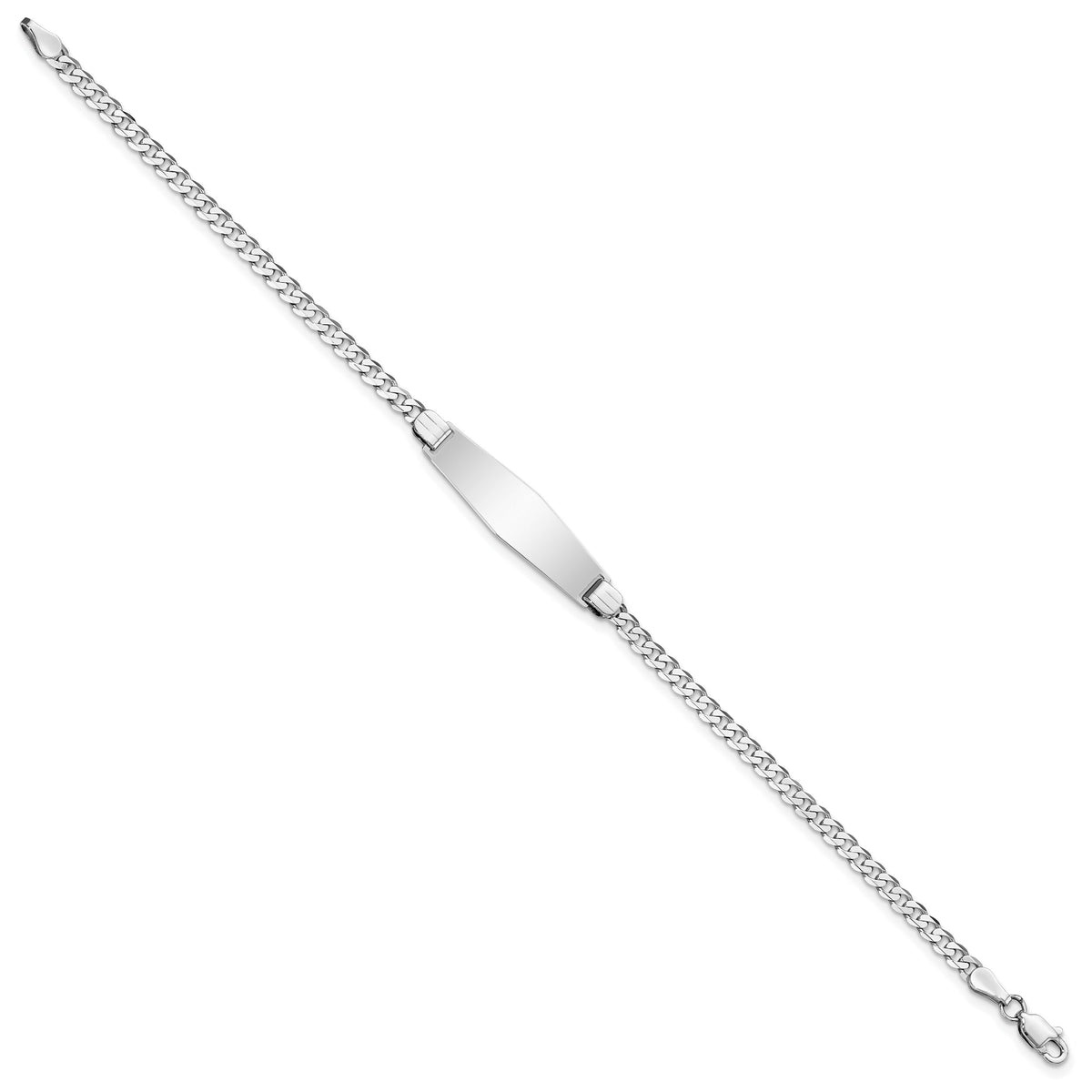 14k WG Flat Curb Link Soft Diamond Shape ID Bracelet-LID83CW-7