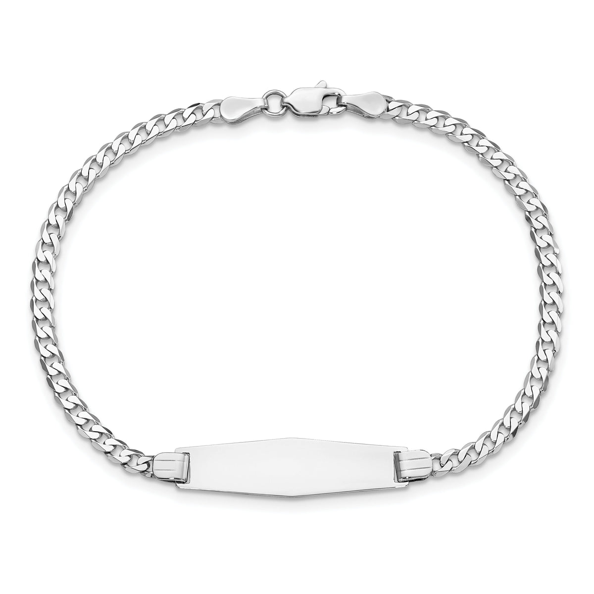 14k WG Flat Curb Link Soft Diamond Shape ID Bracelet-LID83CW-7