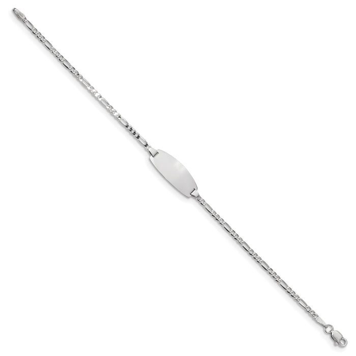 14k White Gold Oval Figaro ID Bracelet-LID84W-7