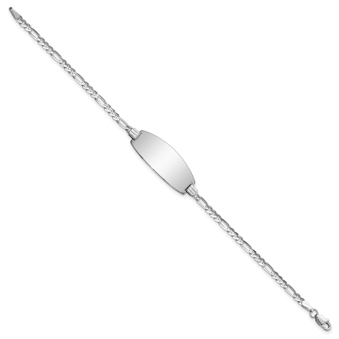 14k White Gold Oval Figaro ID Bracelet-LID87W-8