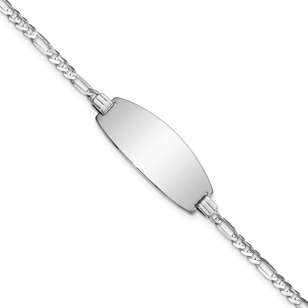 14k White Gold Oval Figaro ID Bracelet-LID87W-7