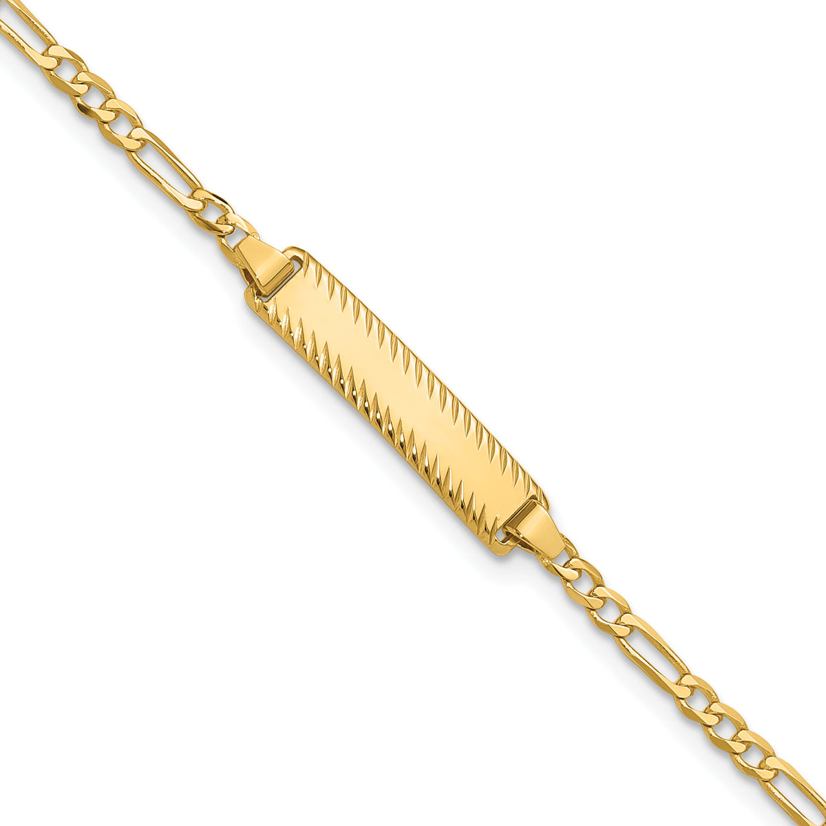 14k Figaro Diamond Cut ID Bracelet-LID94-7