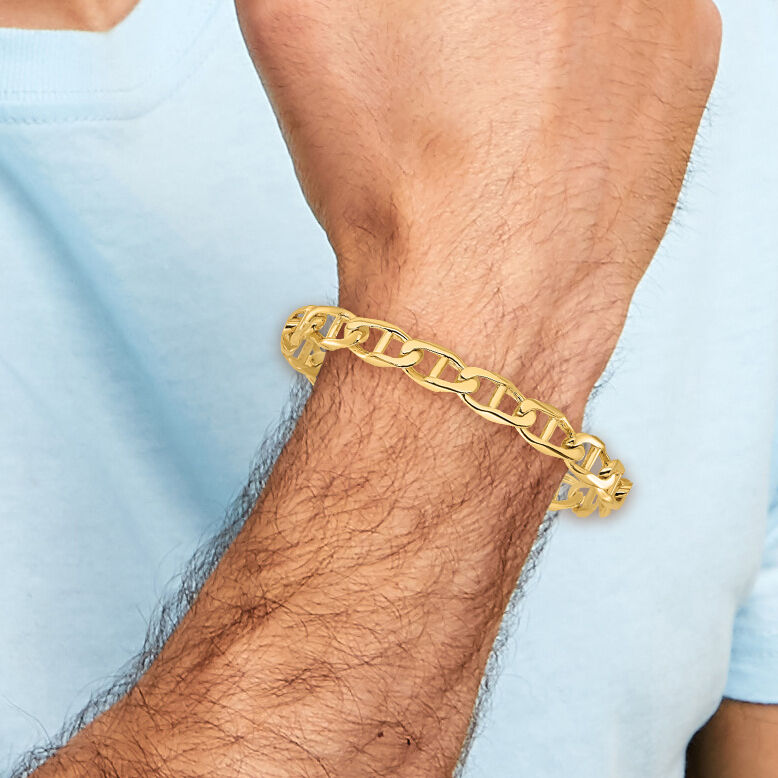 14k 9mm Hand-polished Anchor Link Bracelet-LK101-8