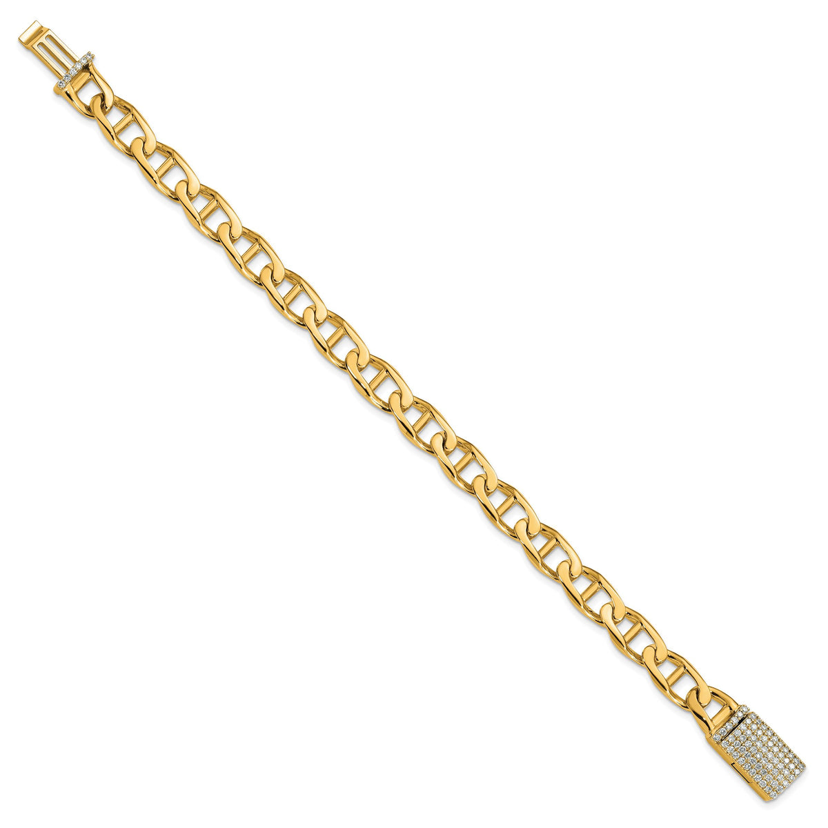14k 9mm Hand-polished Anchor Link Diamond Clasp Bracelet-LK101DIA-8