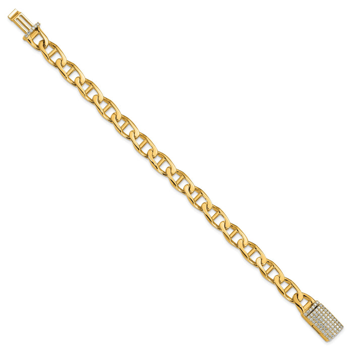 14k 9mm Hand-polished Anchor Link Diamond Clasp Bracelet-LK101DIA-8