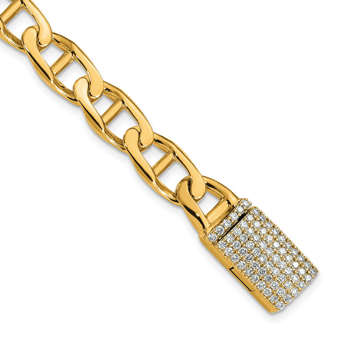 14k 9mm Hand-polished Anchor Link Diamond Clasp Bracelet-LK101DIA-8