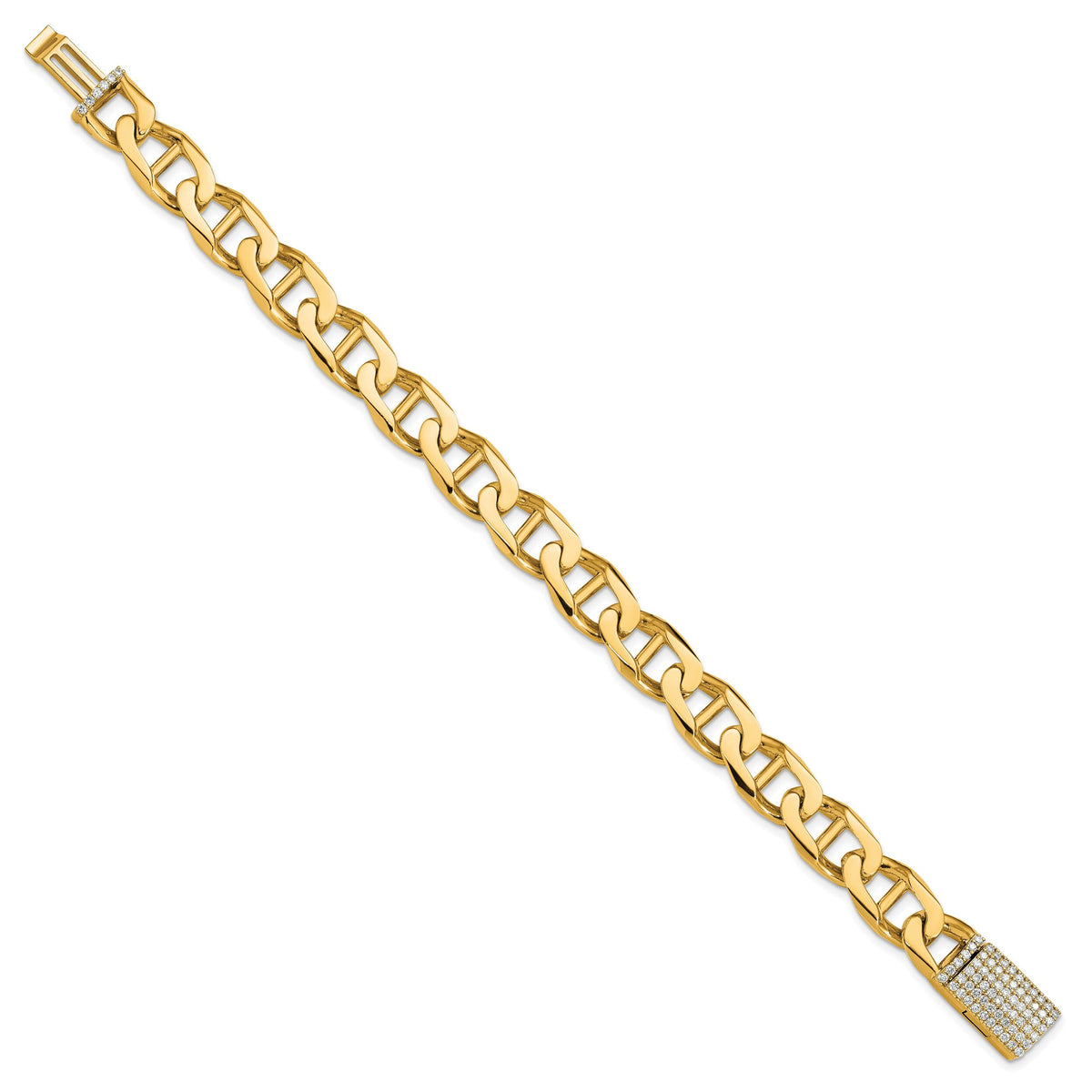 14k 10.3mm Hand-polished Anchor Link Diamond Clasp Bracelet-LK102DIA-8