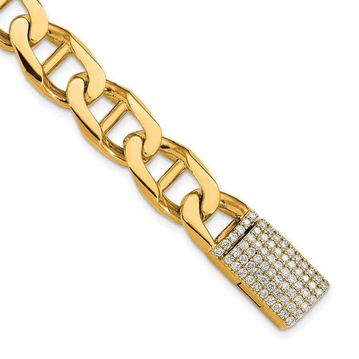 14k 10.3mm Hand-polished Anchor Link Diamond Clasp Bracelet-LK102DIA-8