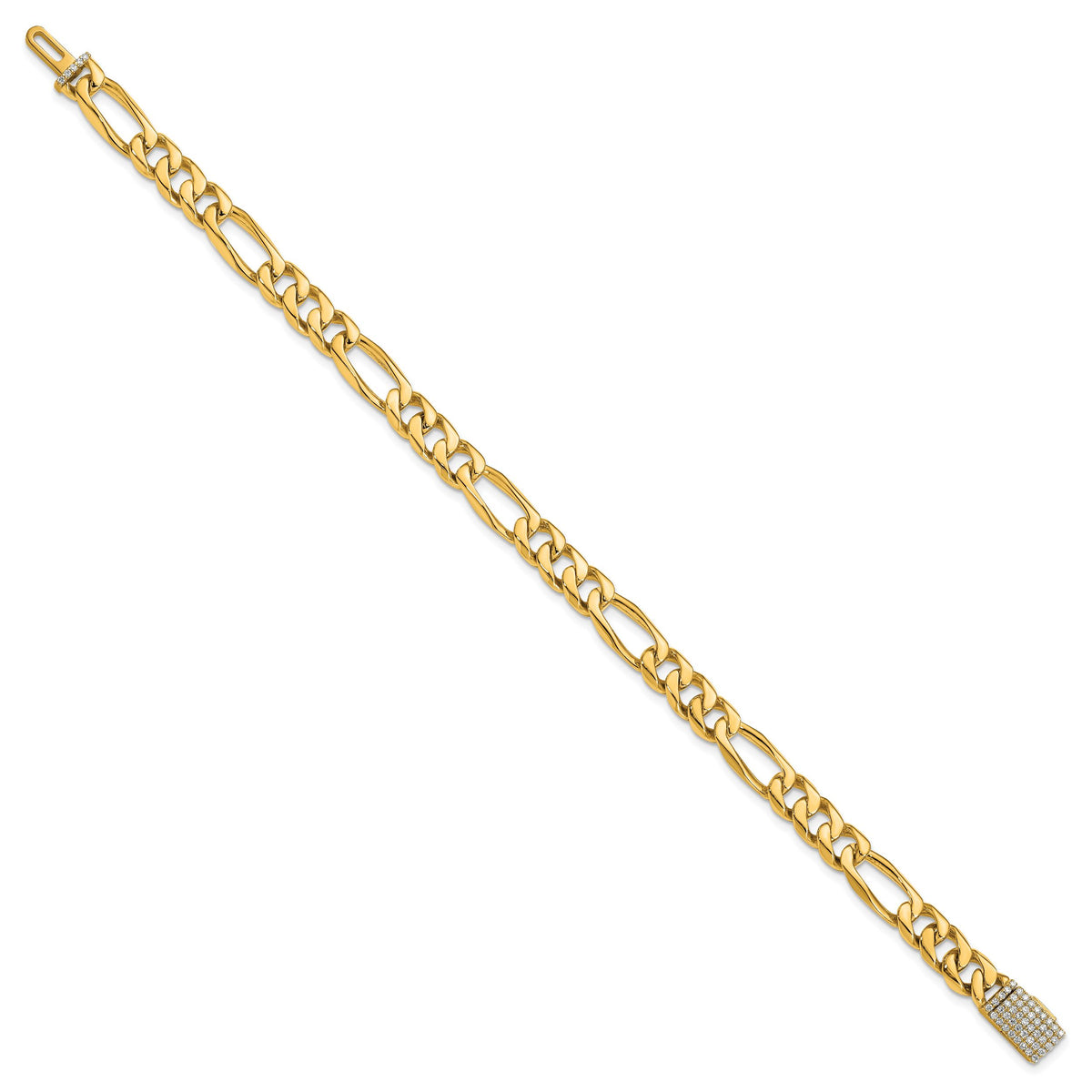 14k 7mm Hand-Polished Figaro Link Diamond Clasp Bracelet-LK107DIA-8