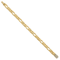 14k 7mm Hand-Polished Figaro Link Diamond Clasp Bracelet-LK107DIA-8