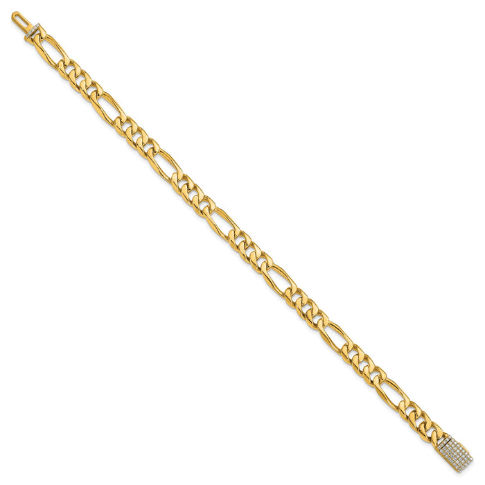 14k 7mm Hand-Polished Figaro Link Diamond Clasp Bracelet-LK107DIA-8