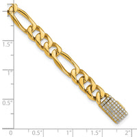 14k 7mm Hand-Polished Figaro Link Diamond Clasp Bracelet-LK107DIA-8