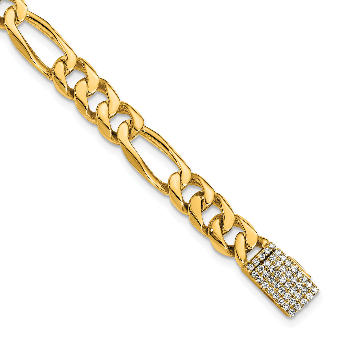 14k 7mm Hand-Polished Figaro Link Diamond Clasp Bracelet-LK107DIA-8