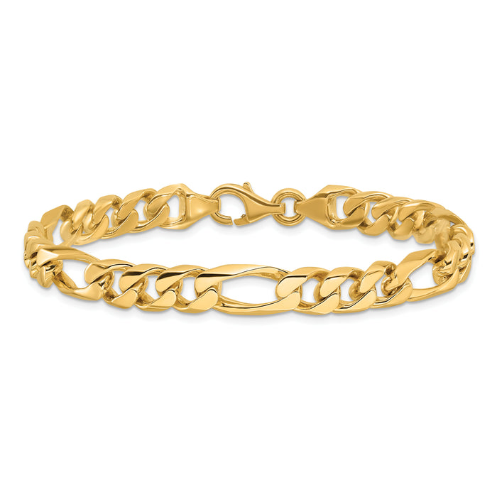 14k 8mm Hand-polished Figaro Link Bracelet-LK108-8