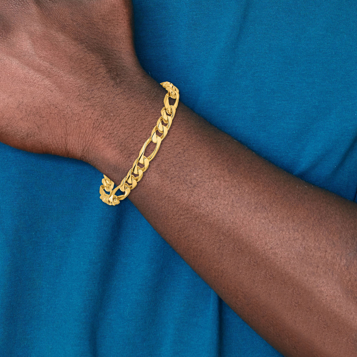 14k 8mm Hand-polished Figaro Link Bracelet-LK108-8