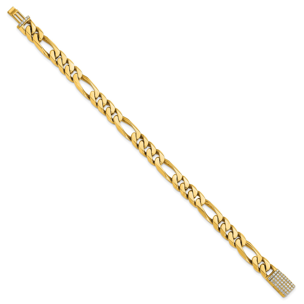 14k 8mm Hand-polished Figaro Link Diamond Clasp Bracelet-LK108DIA-8