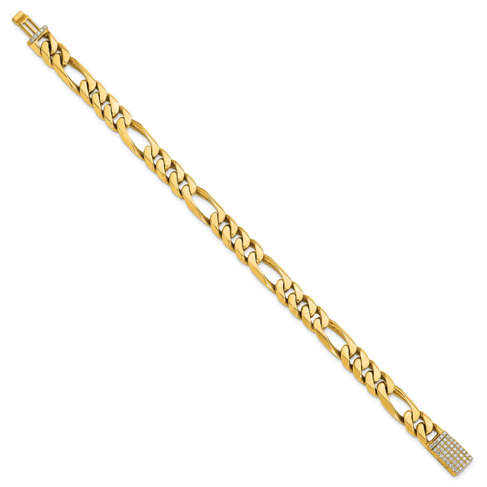 14k 8mm Hand-polished Figaro Link Diamond Clasp Bracelet-LK108DIA-8
