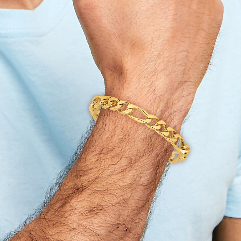 14k 9mm Hand-polished Figaro Link Bracelet-LK109-8