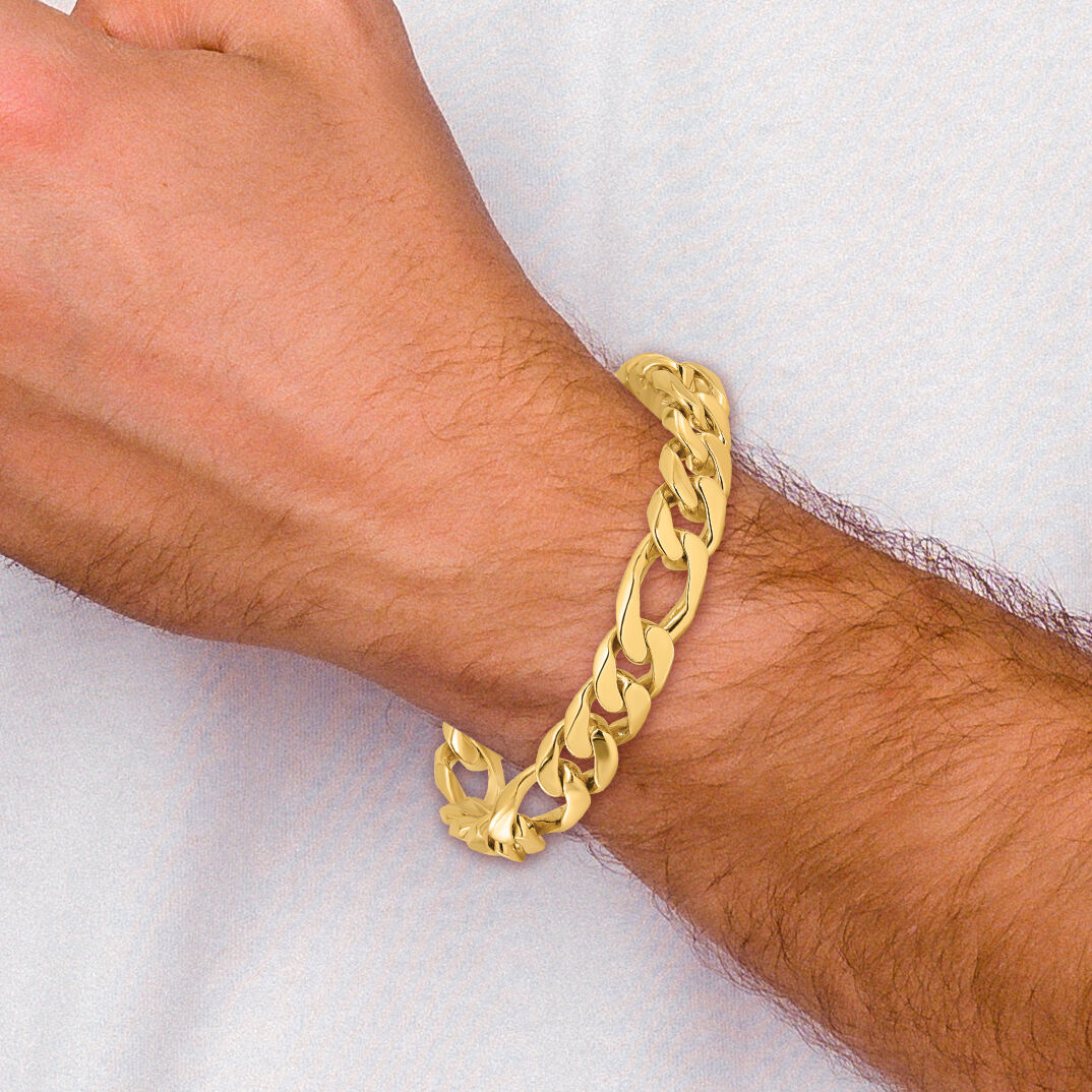 14K 10mm Hand-Polished Figaro Link Bracelet-LK110-8