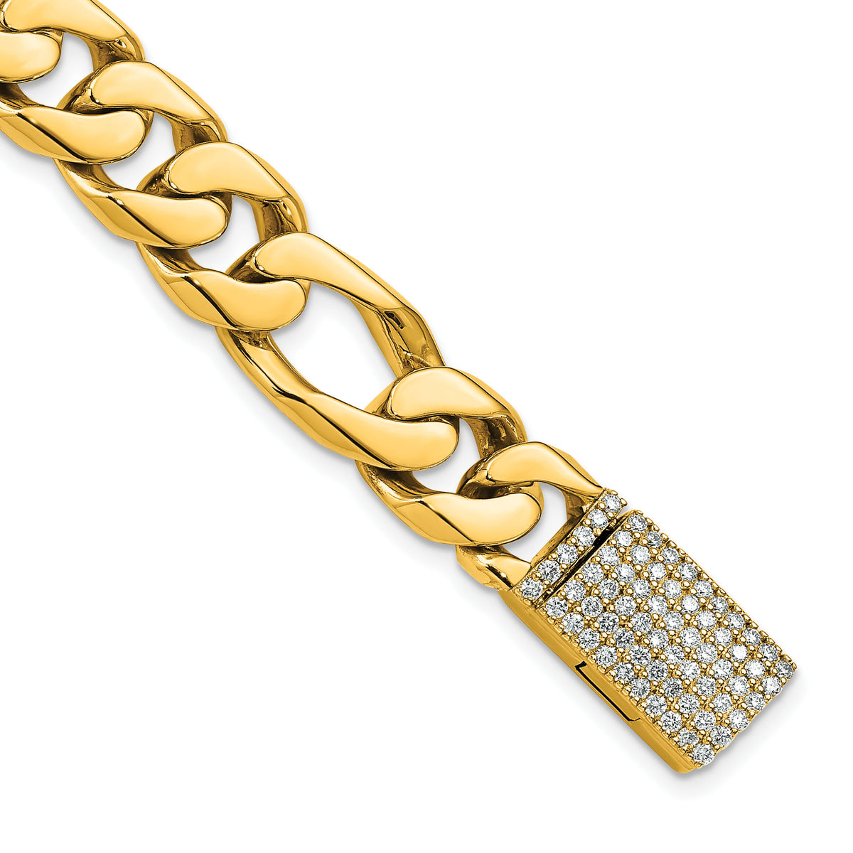 14K 10mm Hand-Polished Figaro Link Diamond Clasp Bracelet-LK110DIA-8