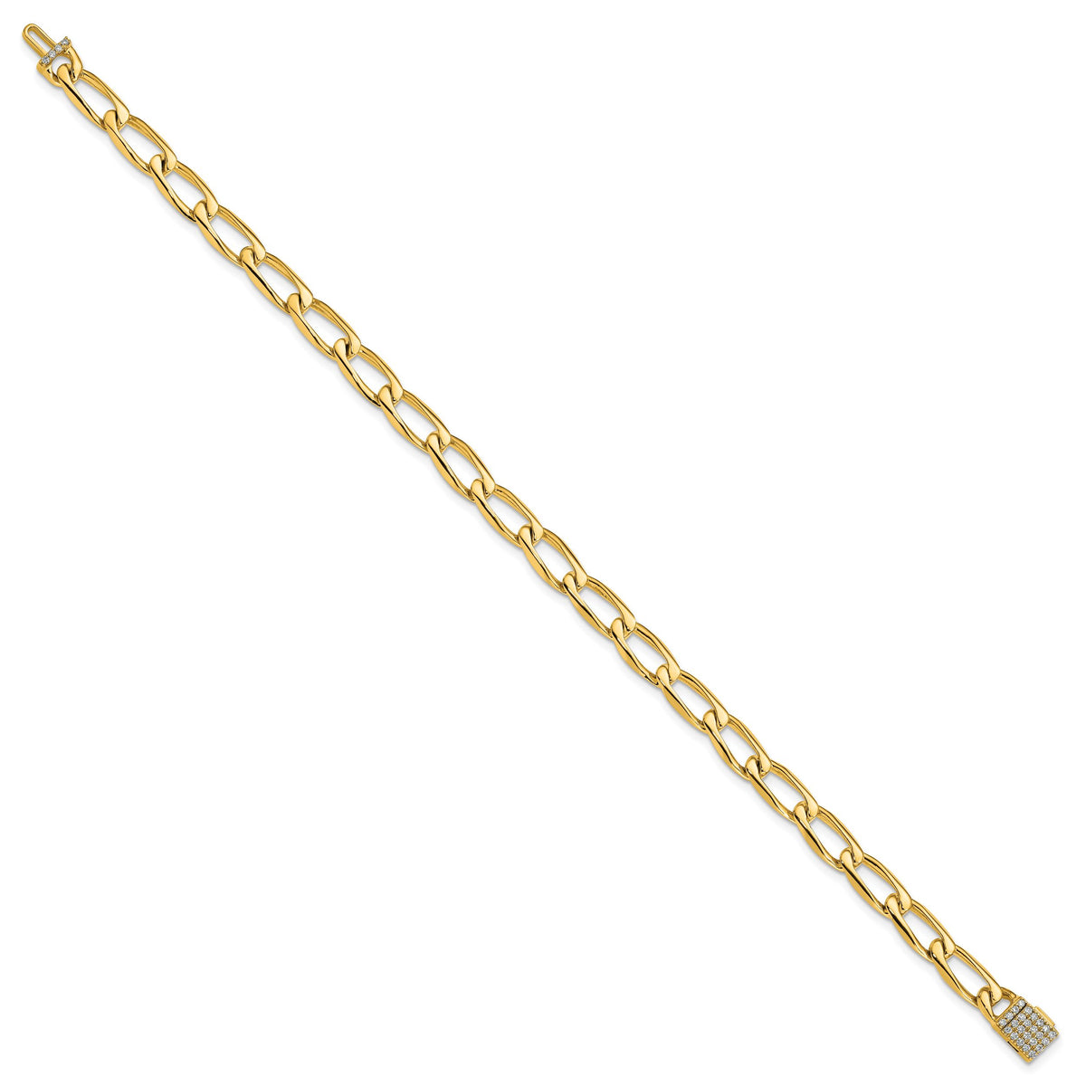 14K 5.9mm Hand-Polished Open Link Diamond Clasp Bracelet-LK113DIA-8