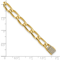 14K 5.9mm Hand-Polished Open Link Diamond Clasp Bracelet-LK113DIA-8