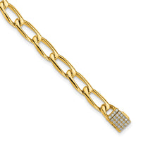 14K 5.9mm Hand-Polished Open Link Diamond Clasp Bracelet-LK113DIA-8