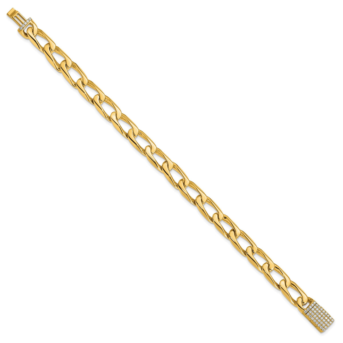 14K 8.5mm Hand-polished Open Link Diamond Clasp Bracelet-LK115DIA-8