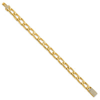 14K 8.5mm Hand-polished Open Link Diamond Clasp Bracelet-LK115DIA-8