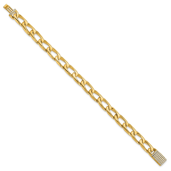14K 8.5mm Hand-polished Open Link Diamond Clasp Bracelet-LK115DIA-8