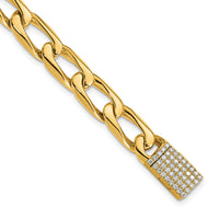 14K 8.5mm Hand-polished Open Link Diamond Clasp Bracelet-LK115DIA-8