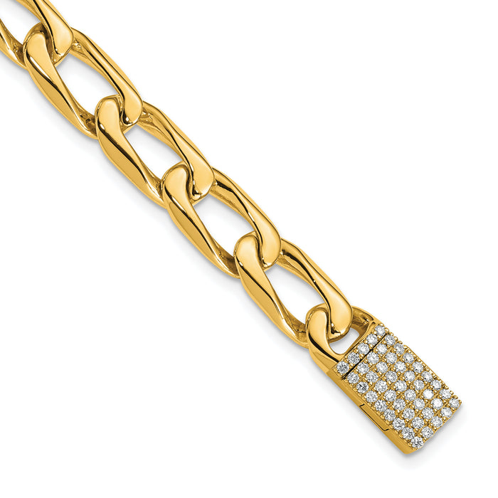 14K 8.5mm Hand-polished Open Link Diamond Clasp Bracelet-LK115DIA-8