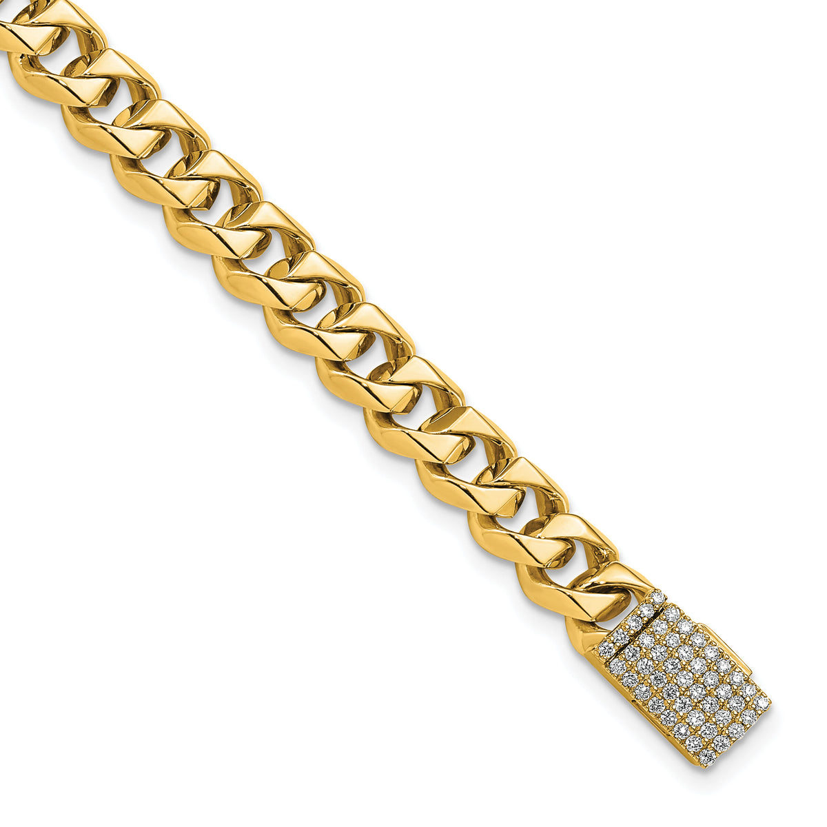 14k 7mm Hand-polished Traditional Link Diamond Clasp Bracelet-LK117DIA-8